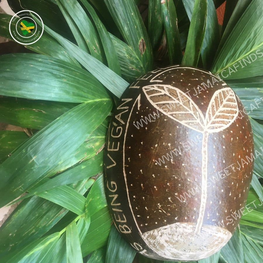 Calabash Bowl Plate, 'Vegan Feels' Design, Natural eco-friendly wooden bowl, Hand Carved