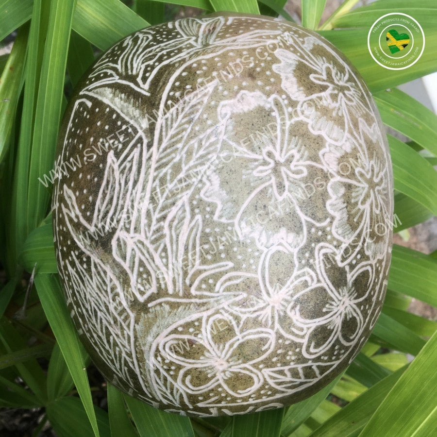 Calabash Bowl Plate, 'Tropical Flowers' Design, Natural eco-friendly wooden bowl, Hand Carved